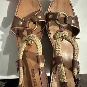 Miu Miu Brown and Cream Women's Sandals
